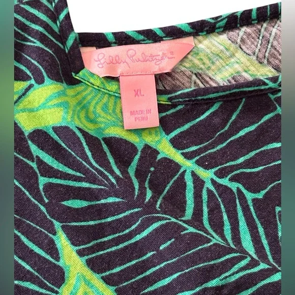 Lilly Pulitzer Under the Palms Gigi Tank Top Navy Lime Tropical Woman SZ XL EUC - Picture 2 of 10